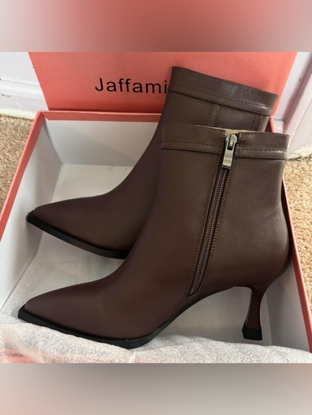 Brown Pointed-Toe Side-Zip Ankle Booties